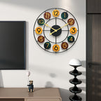 Colourful Retro Metal Wall Clock with Iron Frame