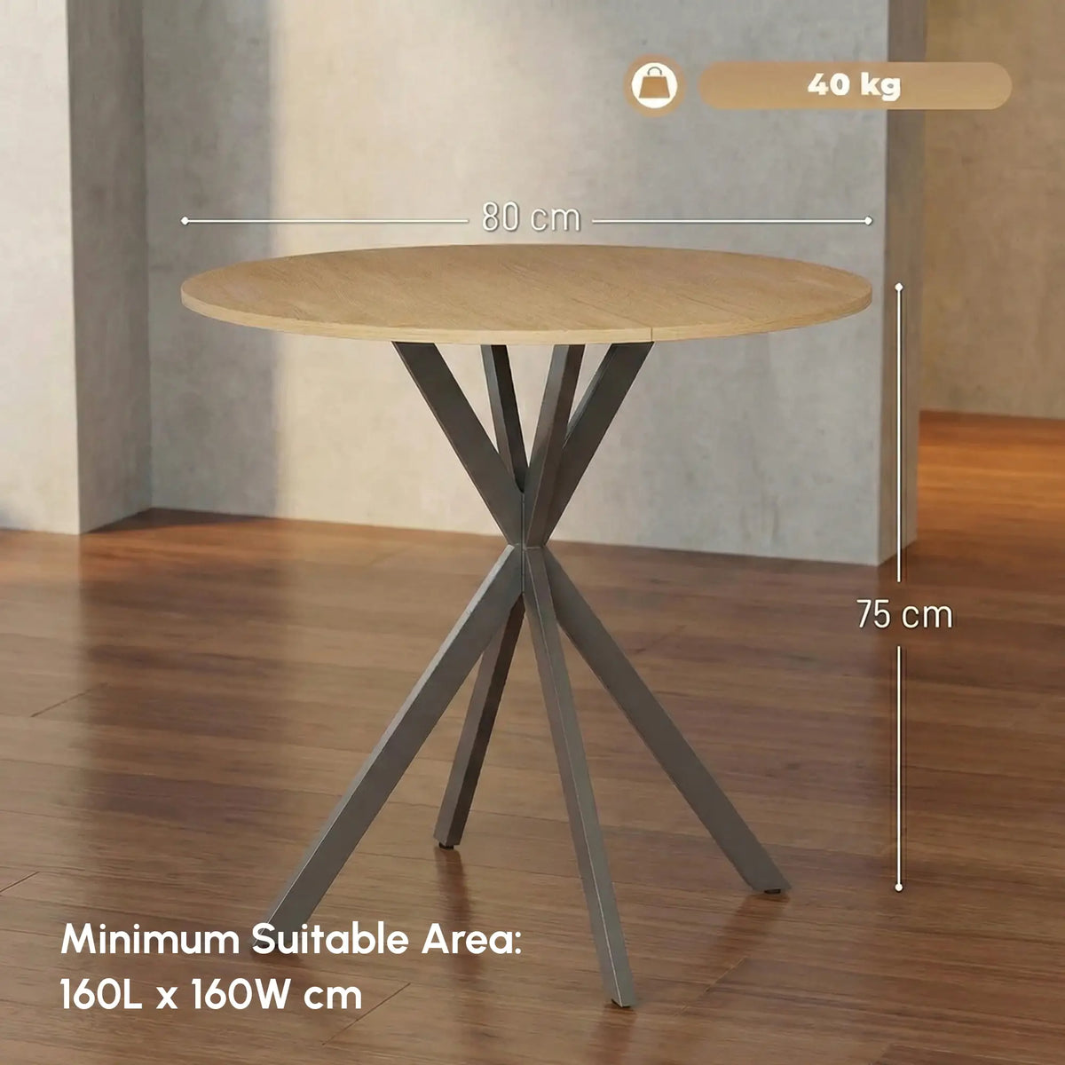 Industrial Round Dining Table with Cross Legs Oak