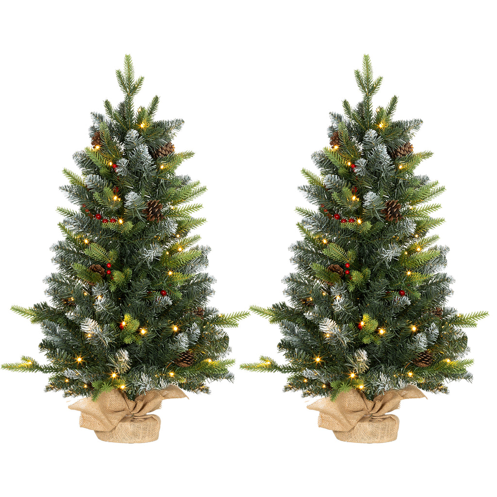 Set of 2 3ft Pre-Lit Tabletop Christmas Trees with LED Lights