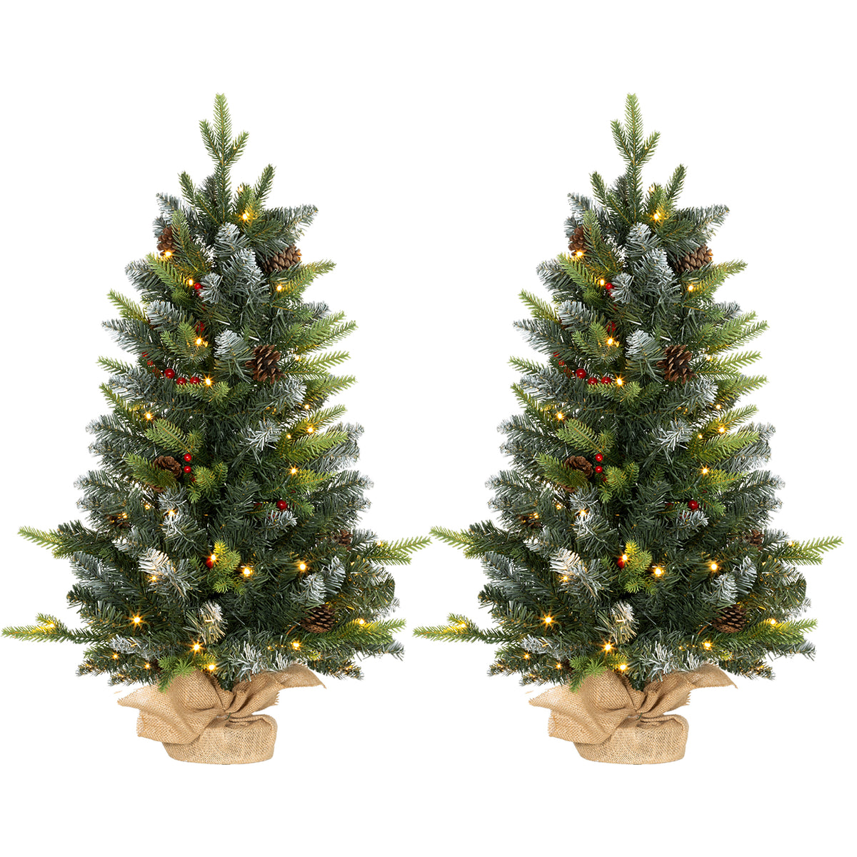Set of 2 3ft Pre-Lit Tabletop Christmas Trees with LED Lights