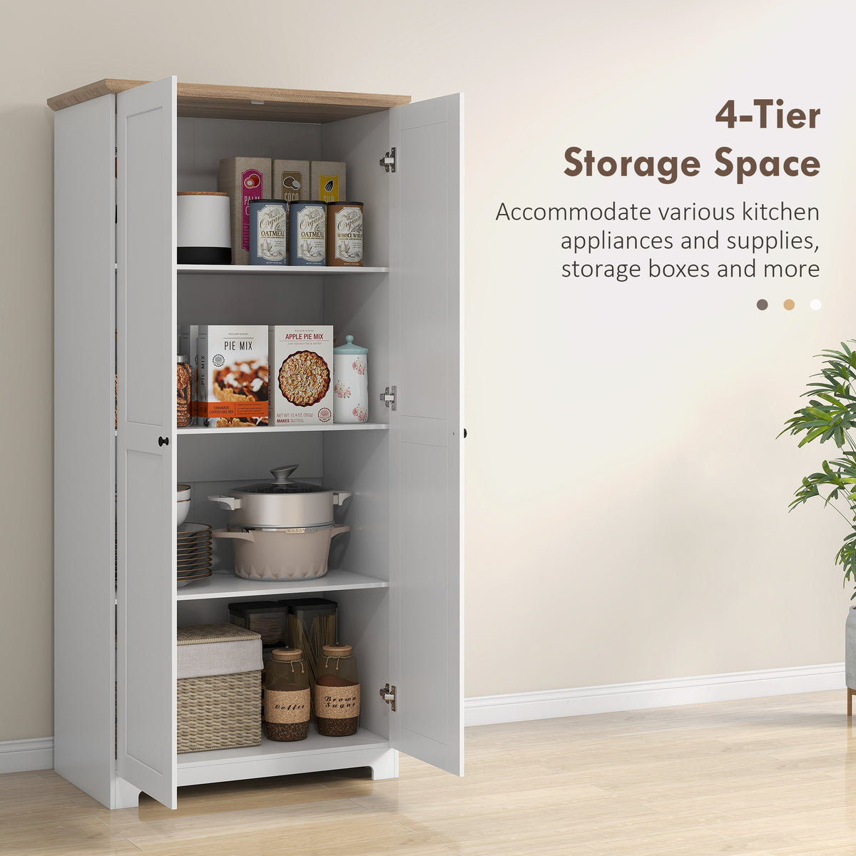 Tall Storage Cabinet with Two Doors and Adjustable Shelves White