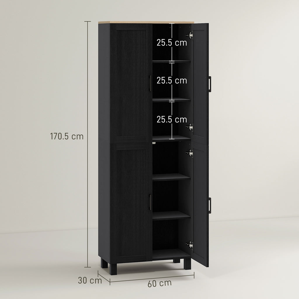 Slim Tall Storage Cupboard with Six-Tier Adjustable Shelving - Black