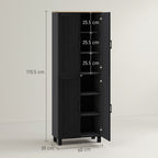 Slim Tall Storage Cupboard with Six-Tier Adjustable Shelving - Black