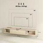 Natural Wood Floating TV Unit with Flip Drawer