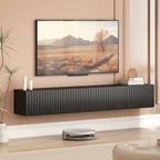 Black Fluted 140cm Floating TV Stand with Flip Cabinets