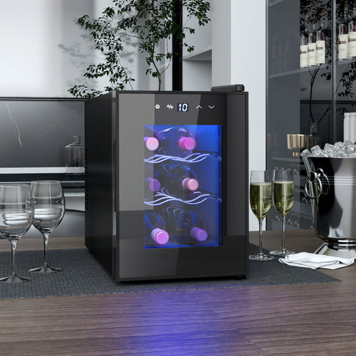6-Bottle Countertop Wine Fridge with Triple Glass Door Black