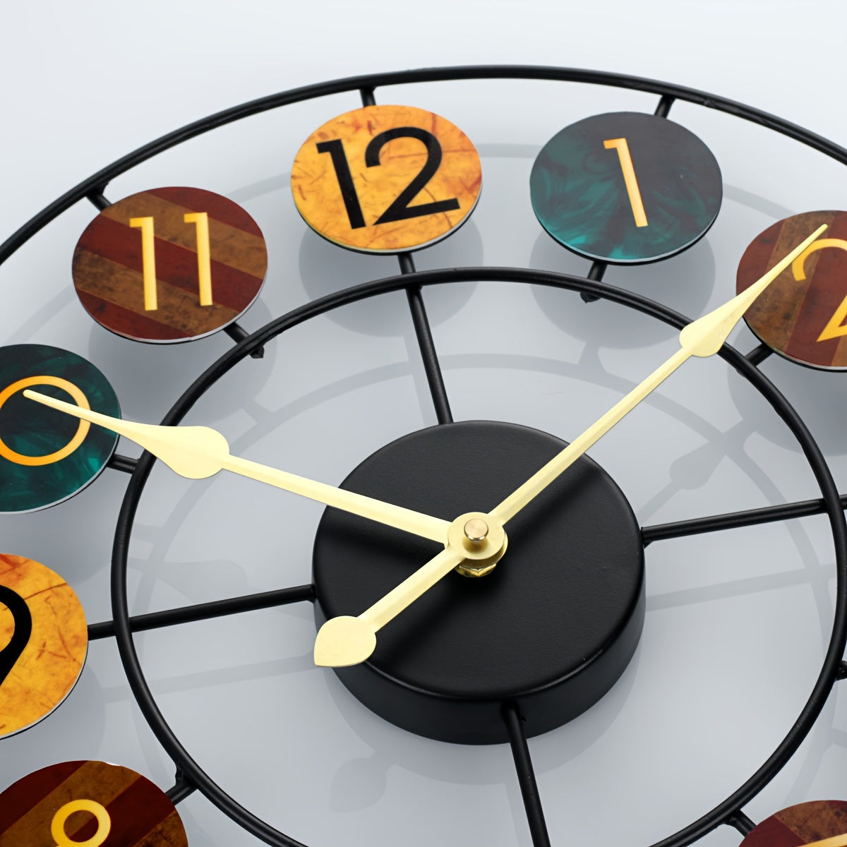 Colourful Retro Metal Wall Clock with Iron Frame
