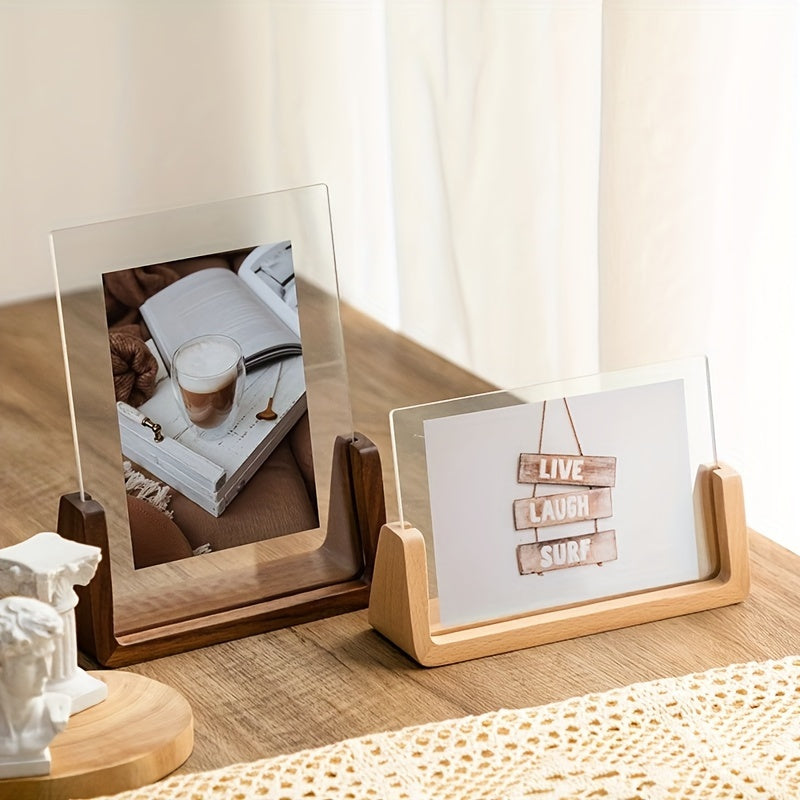U-Shaped Acrylic and Wood Photo Frame for Minimalist Display