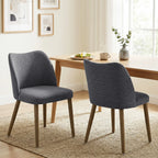 Linen Upholstered Dining Chairs Set of 2 with Curved Backrest Dark Grey