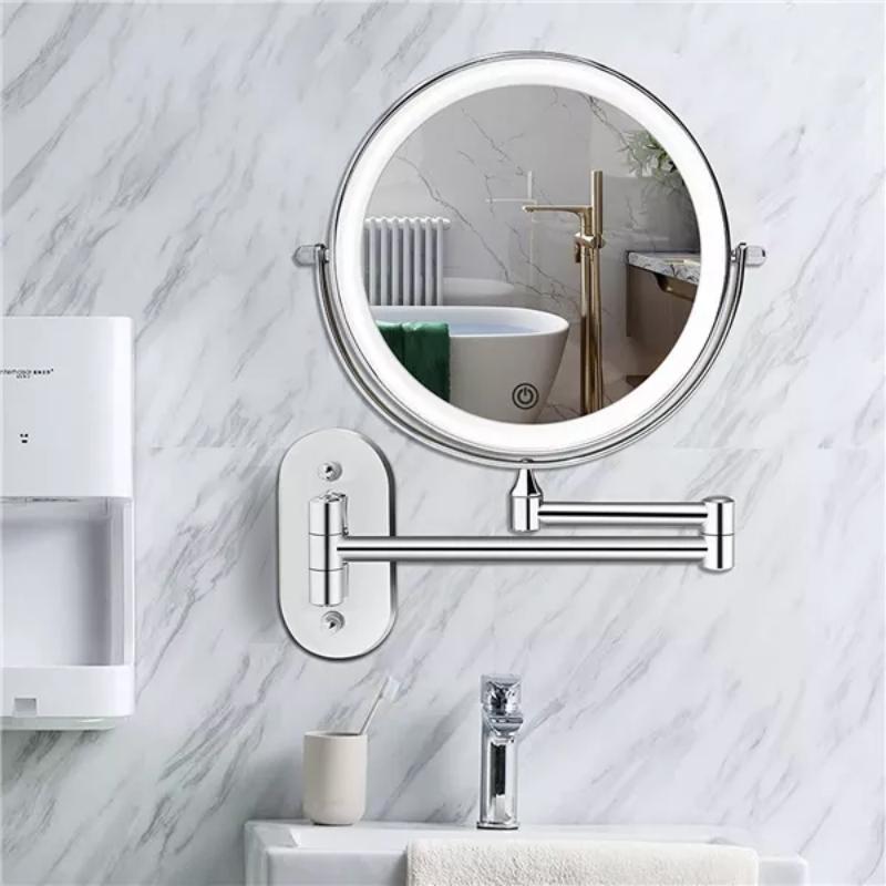 LED Wall-Mounted Magnifying Mirror with Adjustable Arm Modern Interior Decor