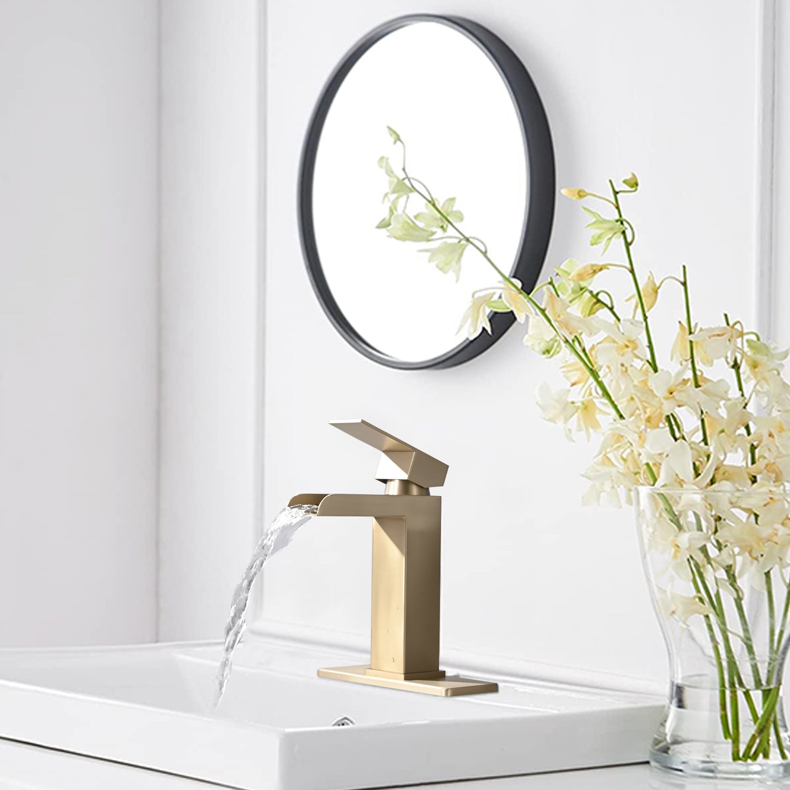 Brushed Gold Waterfall Bathroom Faucet Modern Bathroom Decor