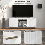 Beadboard TV Stand with 2 Cabinets and Open Shelves - White