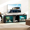 Black TV Stand with RGB LED Lights and Glass Shelves