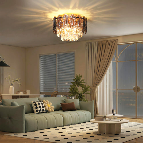 Ceiling Light Chandelier Dual Crystal Smoke Glass - Gold Tone Smoke Grey