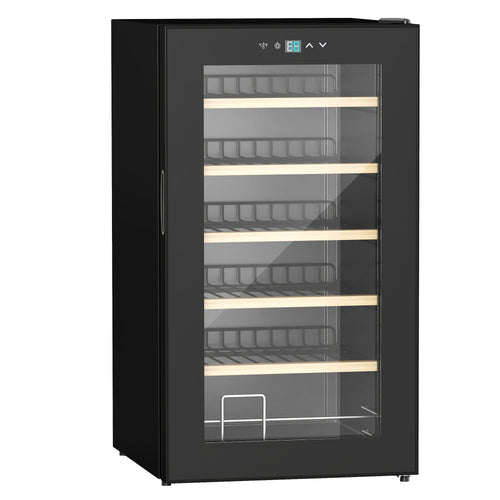 24-Bottle Freestanding Wine Fridge with Glass Door and Digital Touch Control Black