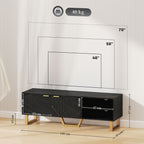 Marble Effect TV Unit with Fluted Cabinet Doors - Black