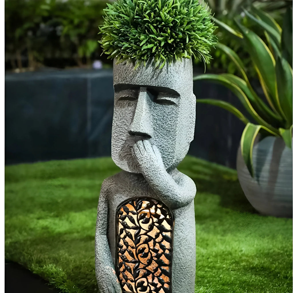Solar LED Face Planter for Indoor and Outdoor Decor