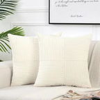 Corduroy Striped Throw Pillow Covers with Cross-Stitch Detail