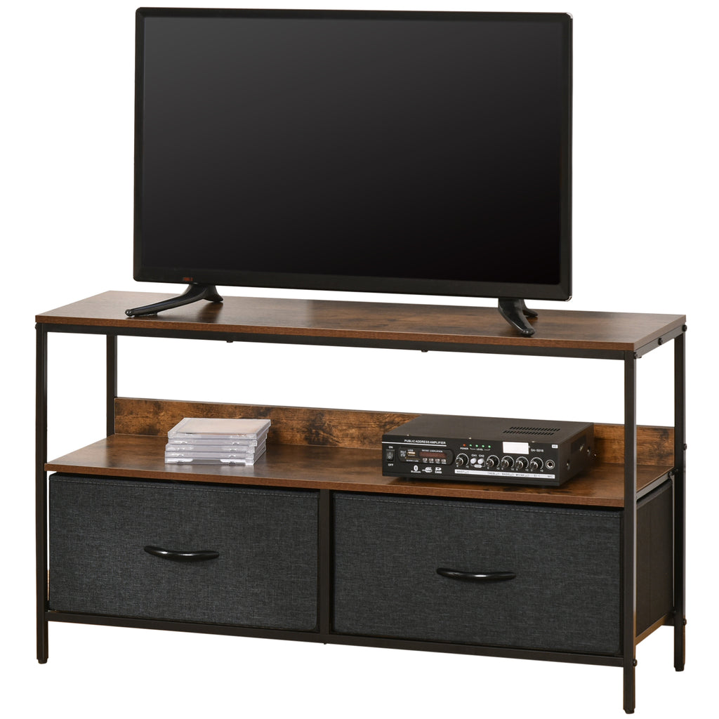 Rustic Brown and Black TV Cabinet with Foldable Linen Drawers