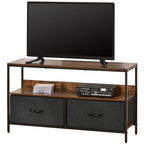 Rustic Brown and Black TV Cabinet with Foldable Linen Drawers