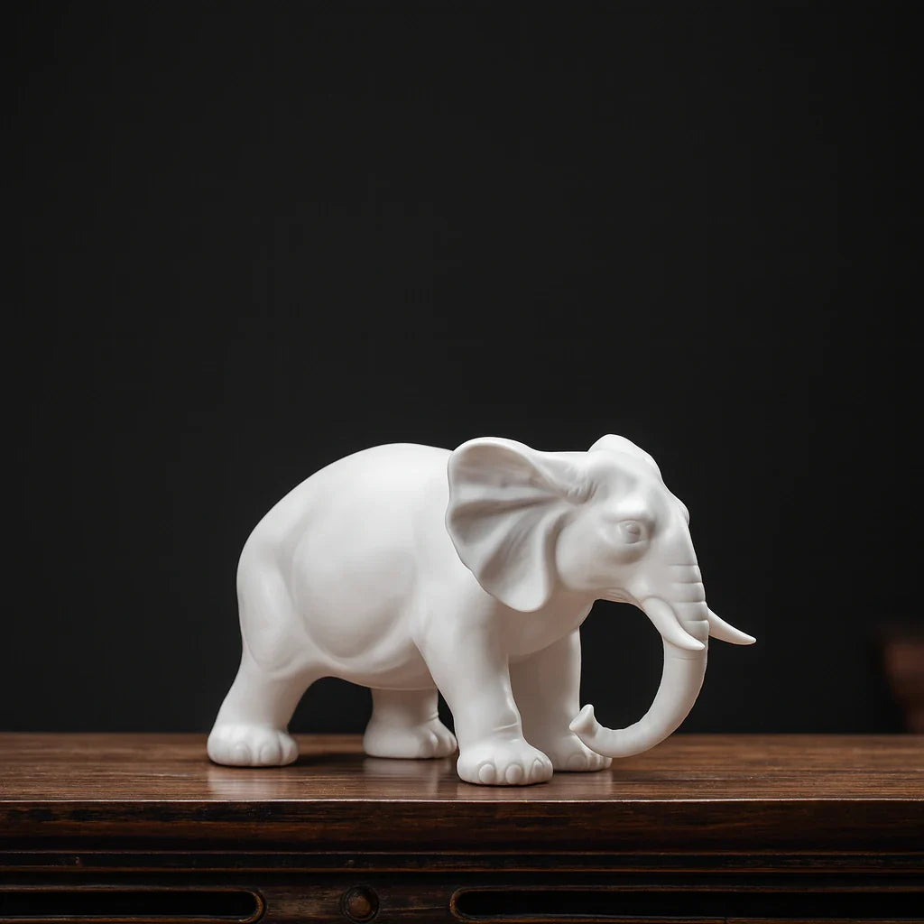 White Ceramic Elephant Sculpture for Good Luck & Modern Décor