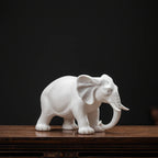 White Ceramic Elephant Sculpture for Good Luck & Modern Décor