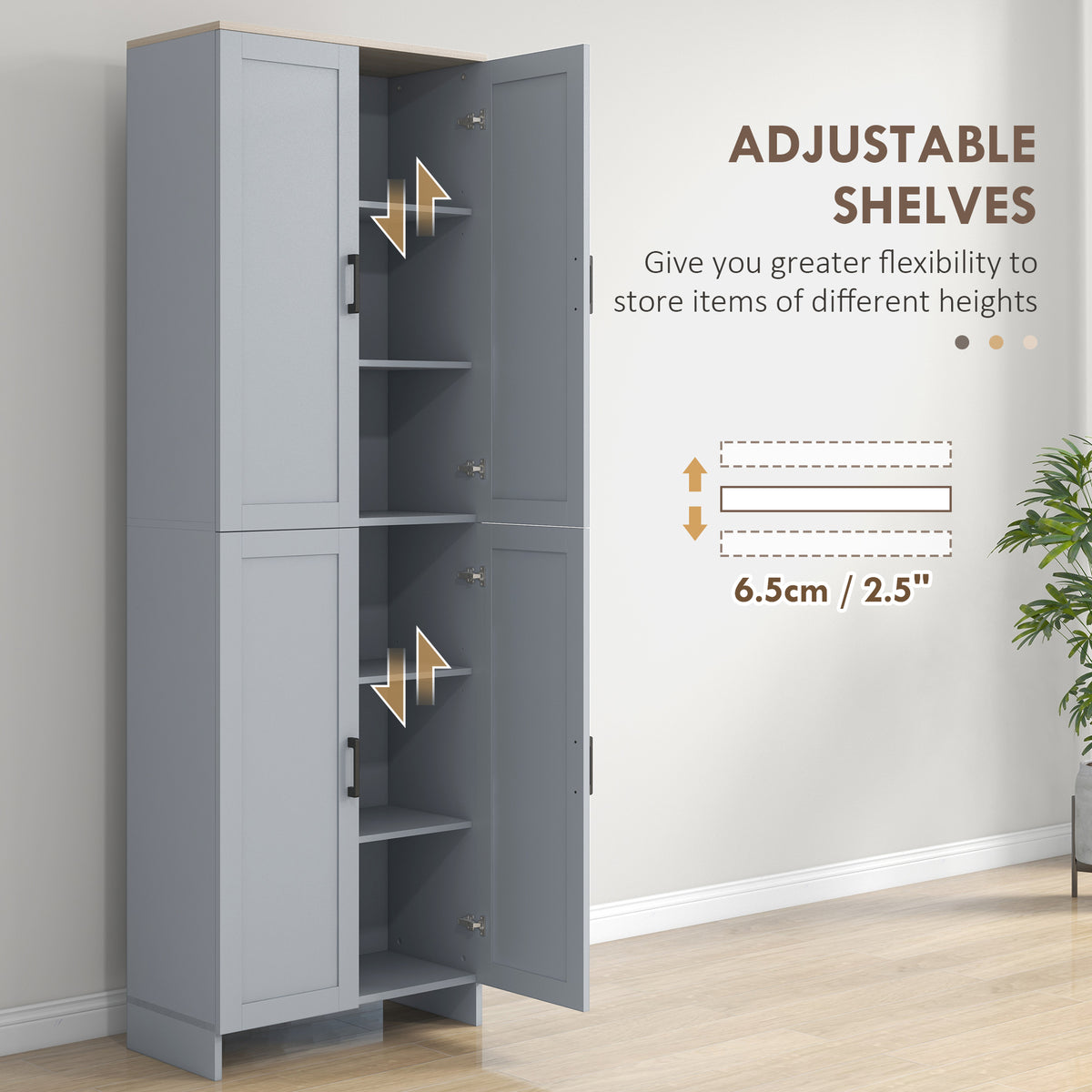 Slim Tall Storage Cupboard with Six-Tier Adjustable Shelving