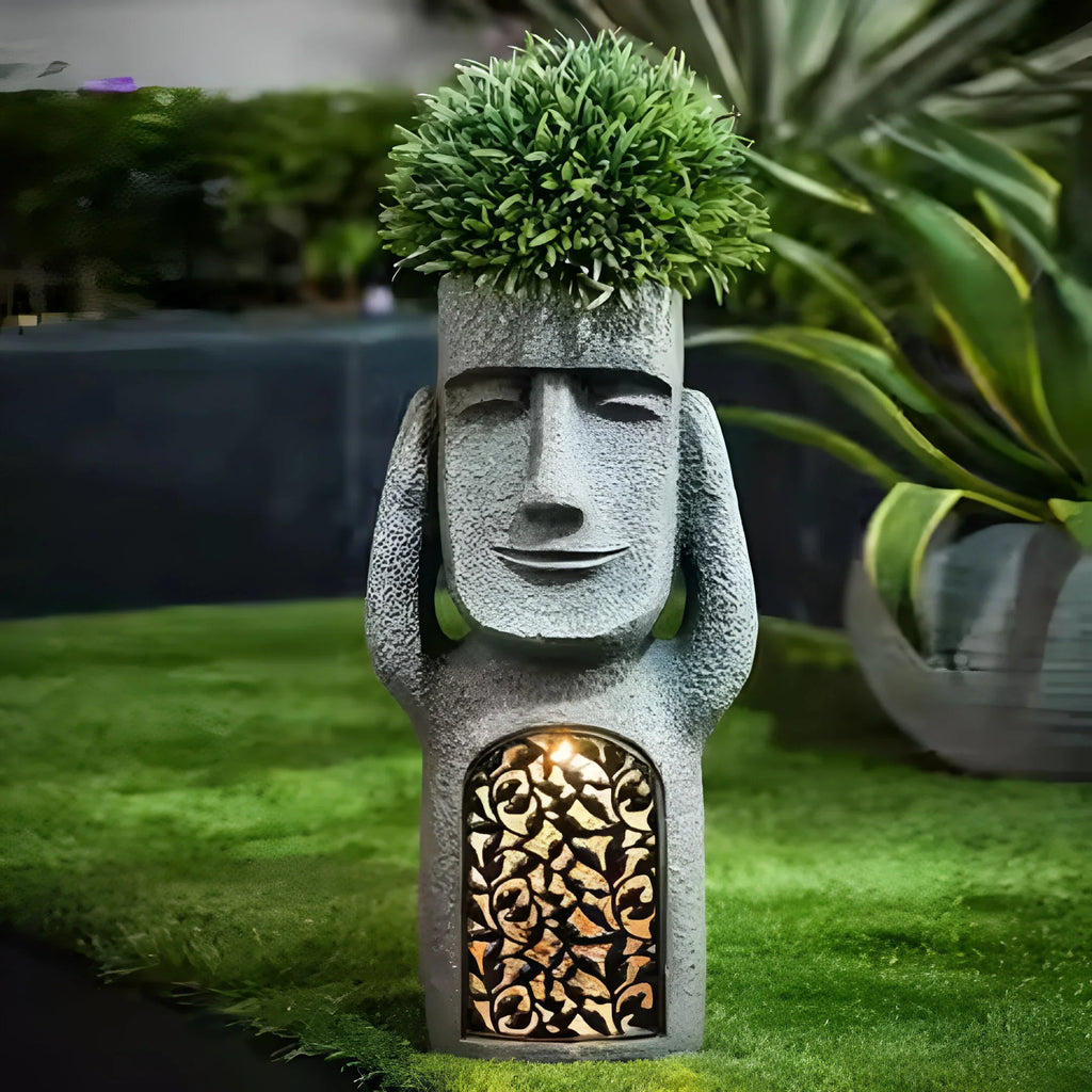 Solar LED Face Planter for Indoor and Outdoor Decor