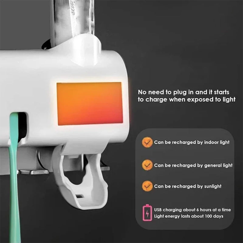 UV Light Toothbrush Holder with Automatic Toothpaste Dispenser
