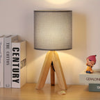 Nordic Wooden Tripod Table Lamp with Linen Shade