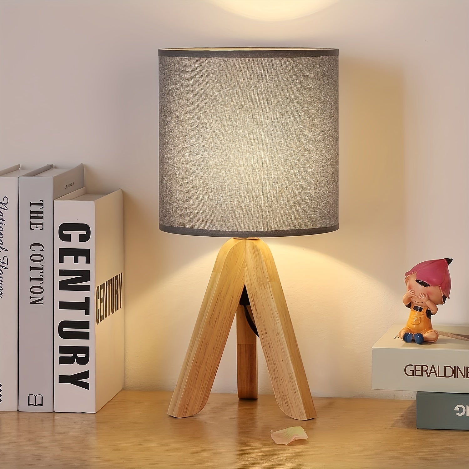 Nordic Wooden Tripod Table Lamp with Linen Shade