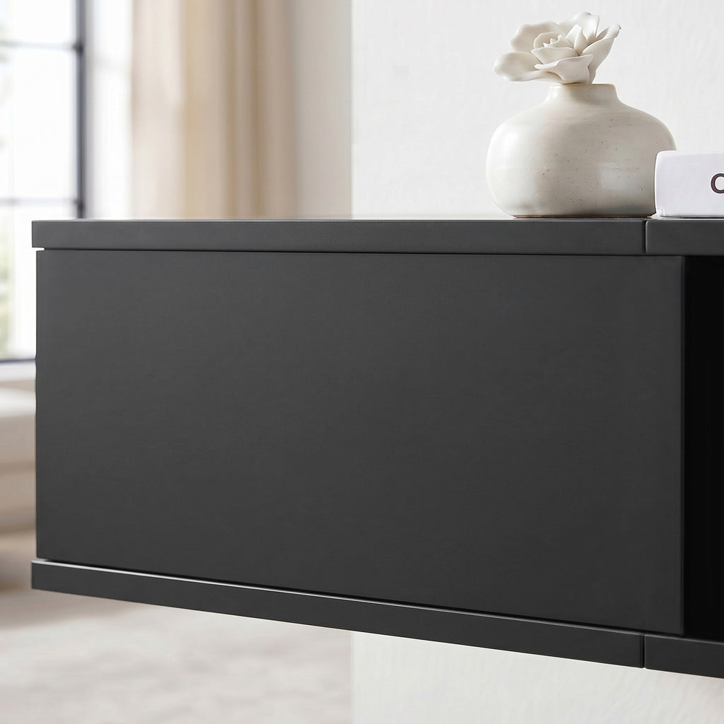 Black Floating Wall-Mounted TV Stand with RGB LED Lights