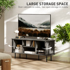 Grey TV Stand Cabinet with Slatted Tambour Doors