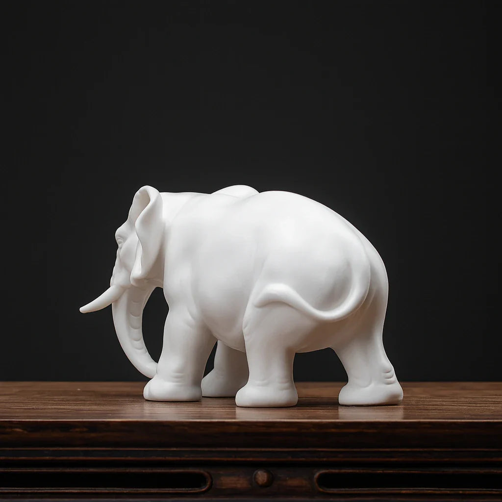 White Ceramic Elephant Sculpture for Good Luck & Modern Décor