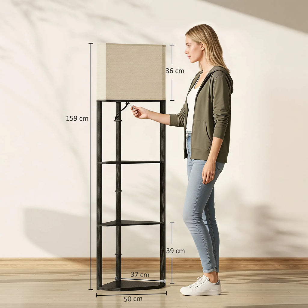 Corner Design Floor Lamp with Shelves and Pull Chain Switch