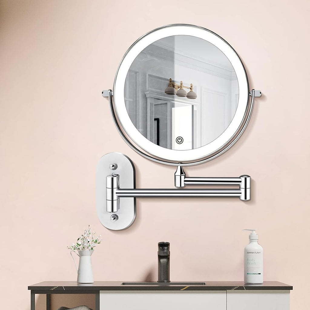 LED Wall-Mounted Magnifying Mirror with Adjustable Arm Modern Interior Decor