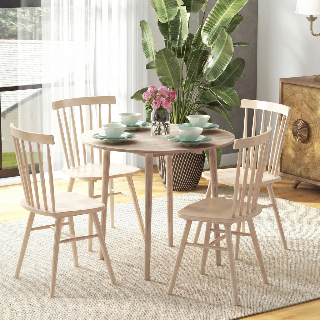 Round Drop Leaf Folding Dining Table for Four - Natural wood finish