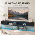 Black Floating Wall-Mounted TV Stand with RGB LED Lights