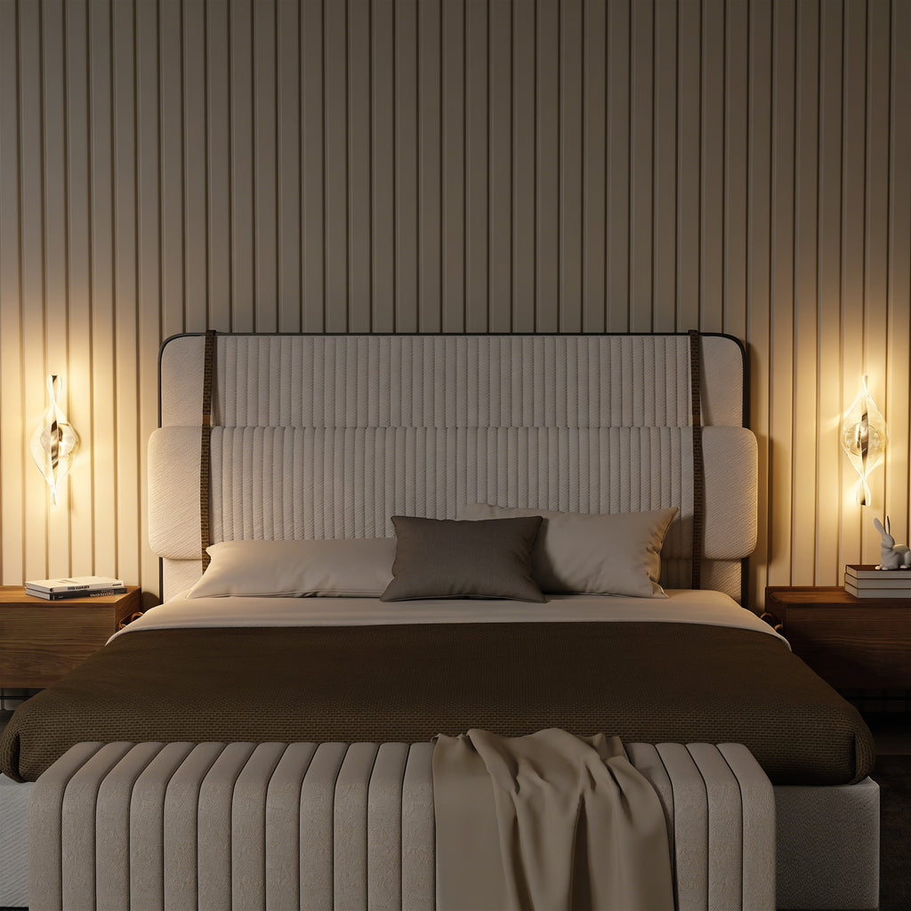 Silver LED spiral wall light switch detail