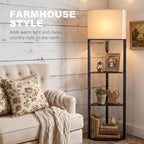Corner Design Floor Lamp with Shelves and Pull Chain Switch