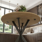 Industrial Round Dining Table with Cross Legs Oak