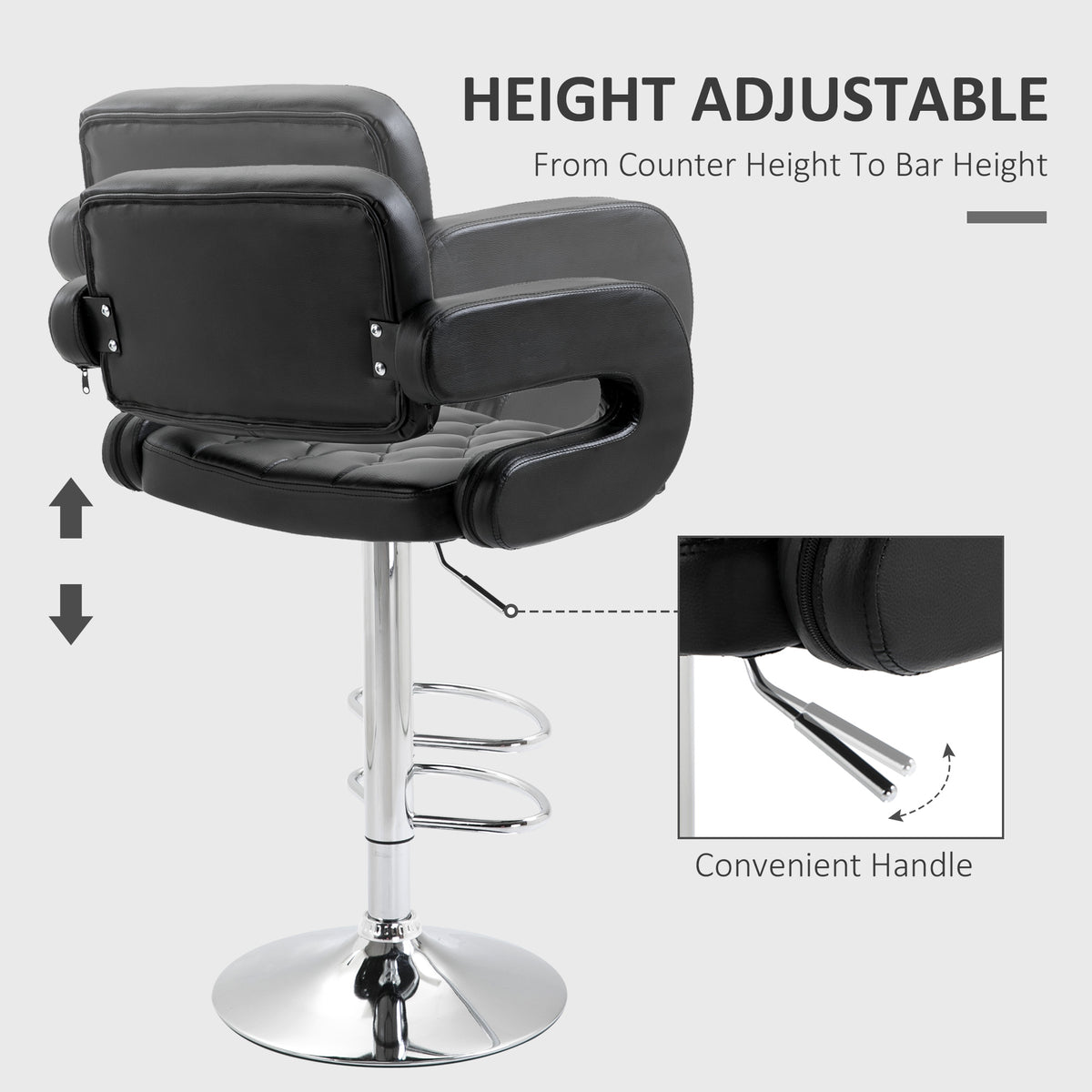 PU Leather Swivel Bar Stool with Backrest and Footrest