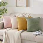 Corduroy Striped Throw Pillow Covers with Cross-Stitch Detail