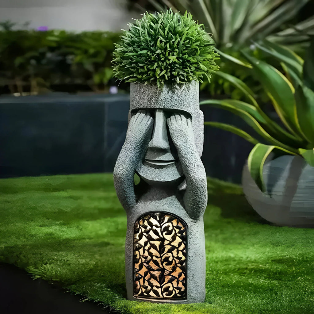 Solar LED Face Planter for Indoor and Outdoor Decor