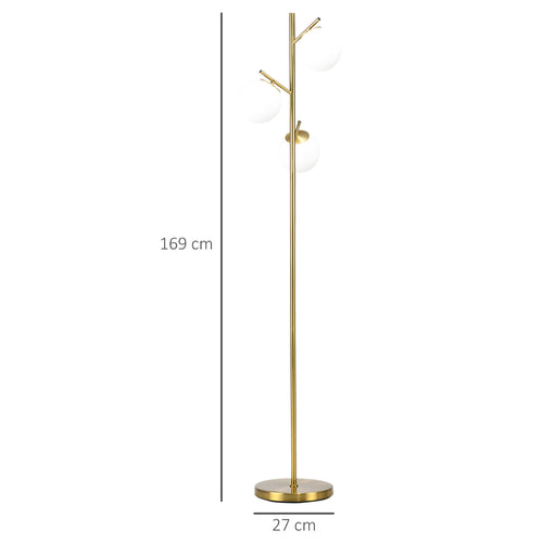 3-Light Tree Design Floor Lamp with Globe Lampshade and Steel Base