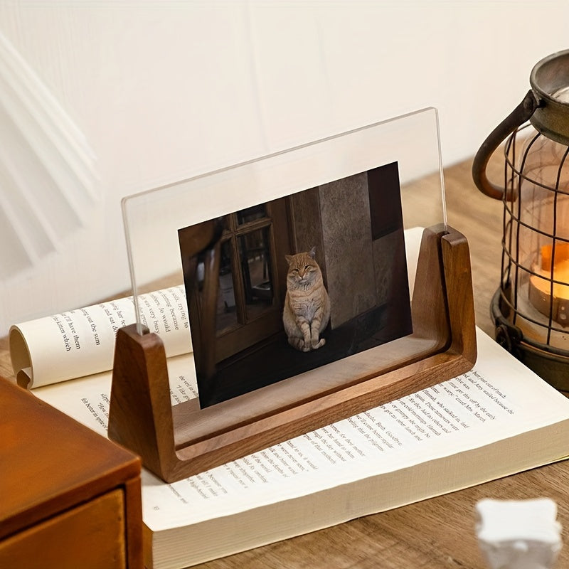 U-Shaped Acrylic and Wood Photo Frame for Minimalist Display