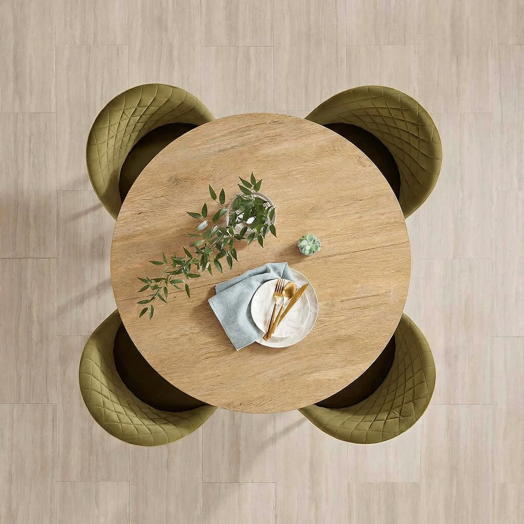 Industrial Round Dining Table with Cross Legs Oak