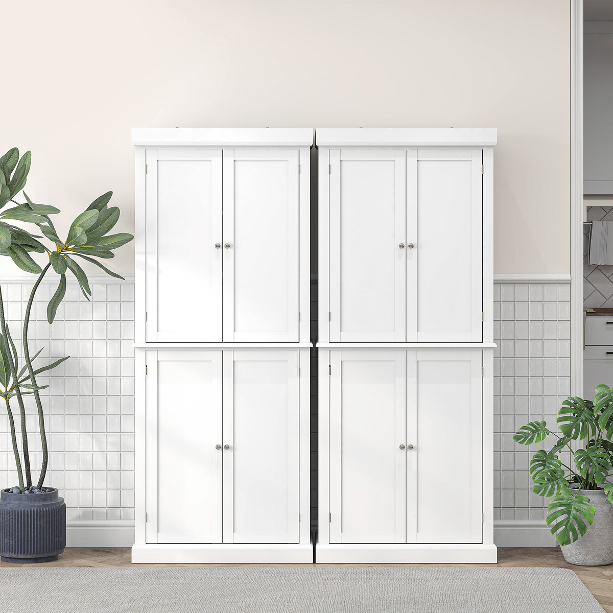 Freestanding Kitchen Cupboard with Six-Tier Adjustable Shelving and Anti-Tip Safety White