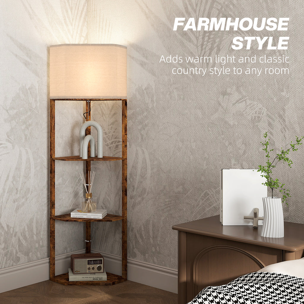 Corner Design Floor Lamp with Shelves and Pull Chain Switch