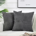Corduroy Striped Throw Pillow Covers with Cross-Stitch Detail